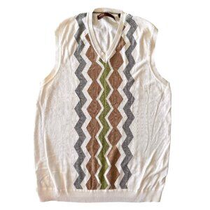 2/$18 SALE! Perry Ellis Sweater Vest Mens M Zigzag Pattern‎ Preppy Golf V Neck